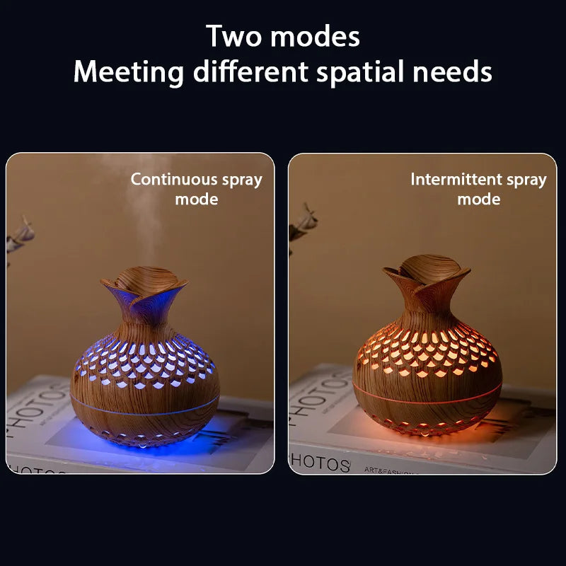 Wood Grain Mini Vase Air Humidifier USB Electric Ultrasonic Water Aroma Essential Oil Diffuser Home Room Fragrance Air Purifier